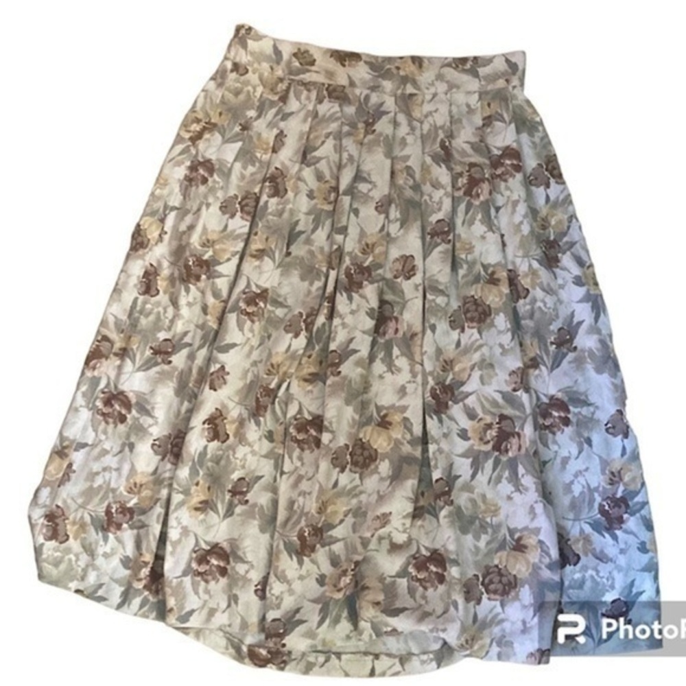 Vintage Nude Floral Patterned High Waisted Midi Skirt​​
